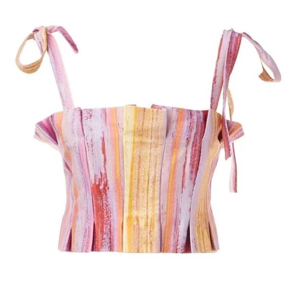 Amur Multicolor Teddy Top Tie Shoulder Crop Tank Size Medium - Picture 10 of 10